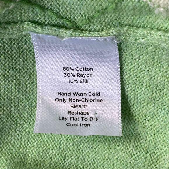 Talbots Cardigan Women M  Lime Green Yellow Argyle Cotton Silk Blend 3/4 Sleeve - Picture 6 of 14